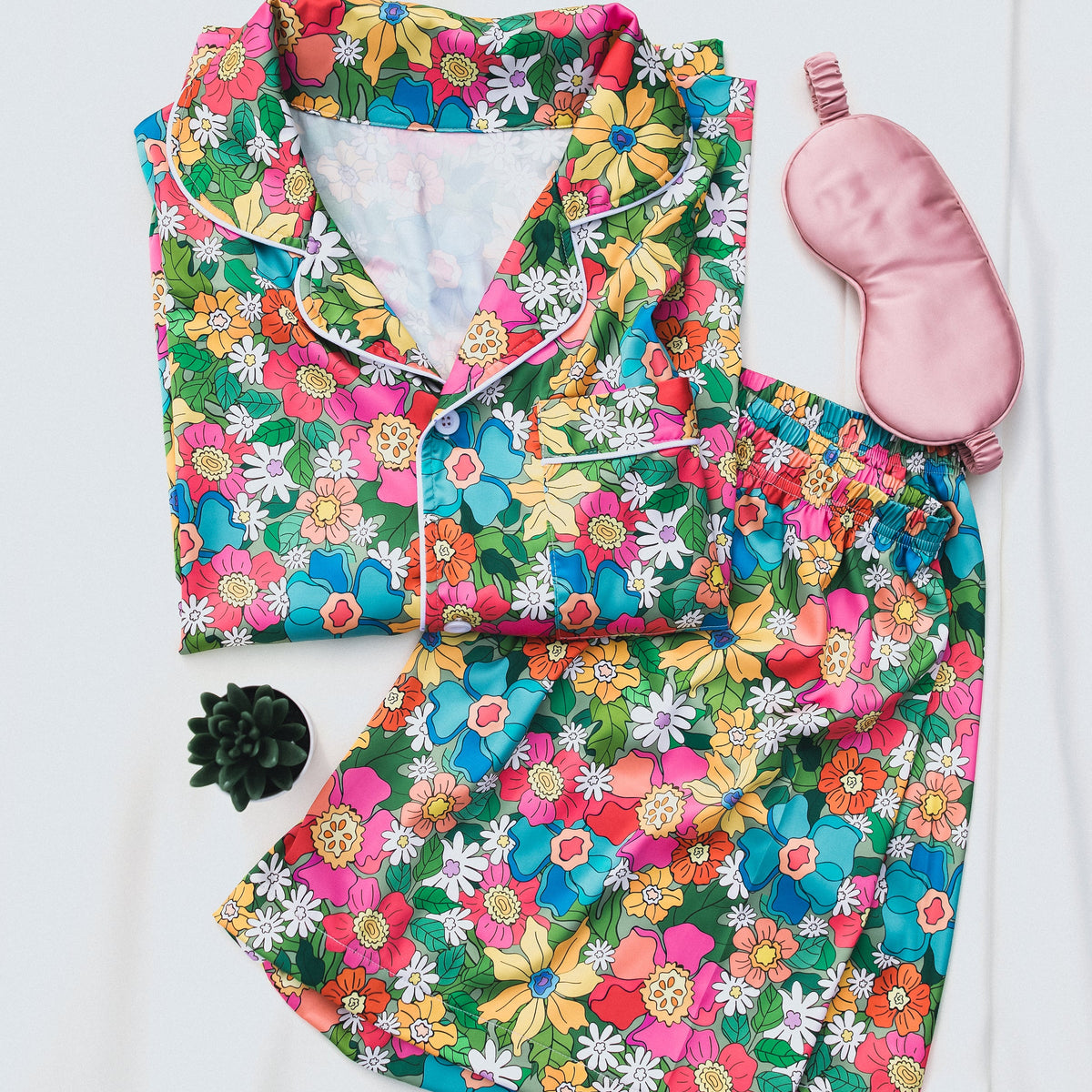 Flowerland Satin Pajamas Shorts Set