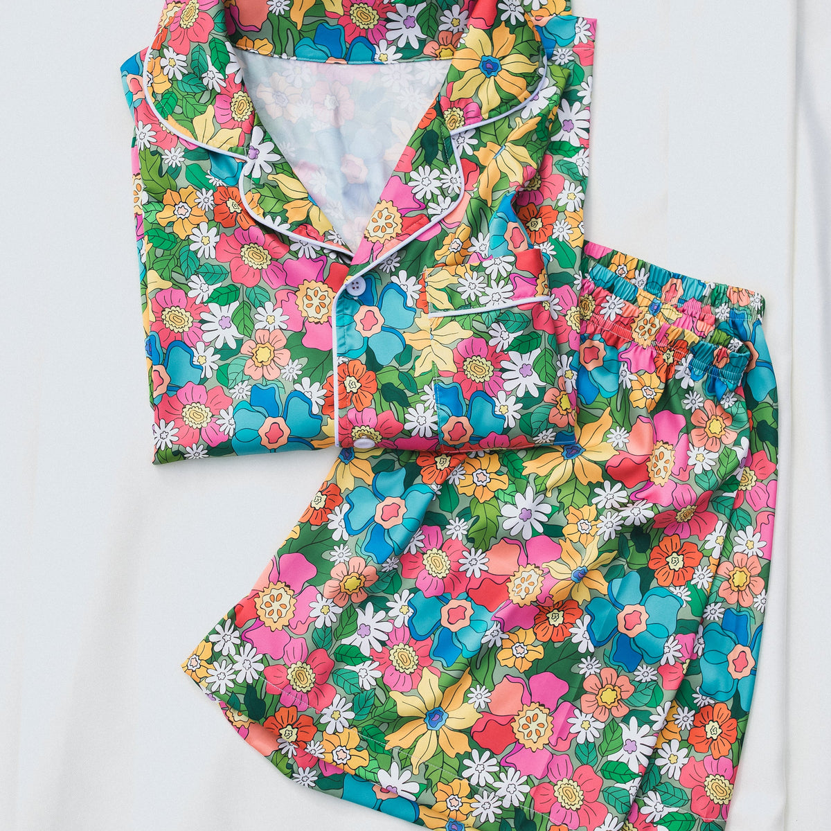Flowerland Satin Pajamas Shorts Set