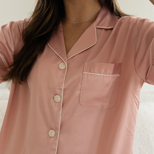 Light Pink Satin Pajamas Shorts Set