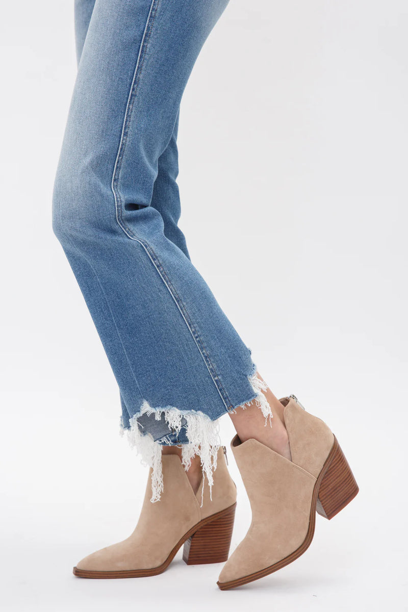 High Rise Crop Flare Uneven Hem-Mica