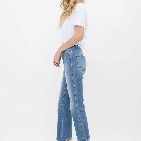 High Rise Crop Flare Uneven Hem-Mica