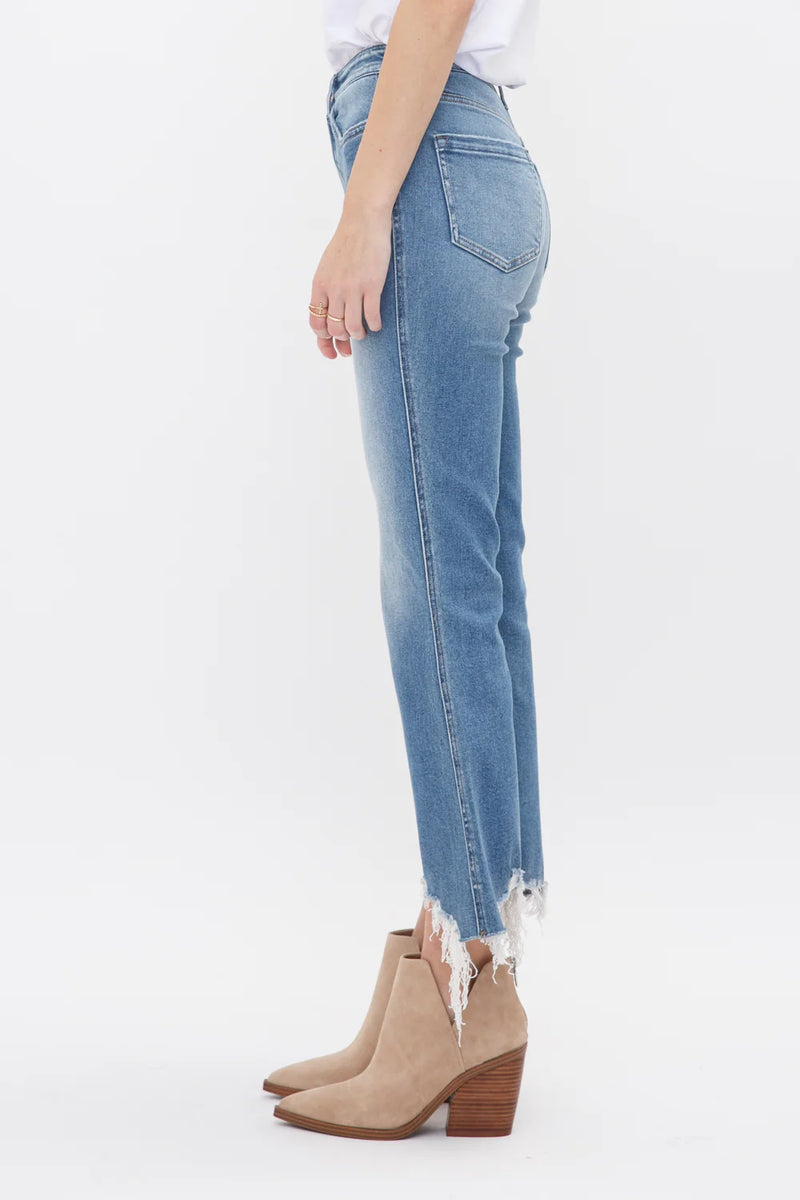 High Rise Crop Flare Uneven Hem-Mica