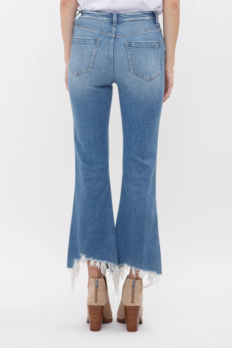 High Rise Crop Flare Uneven Hem-Mica