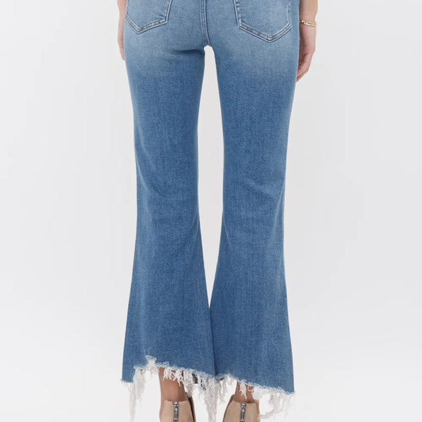 High Rise Crop Flare Uneven Hem-Mica