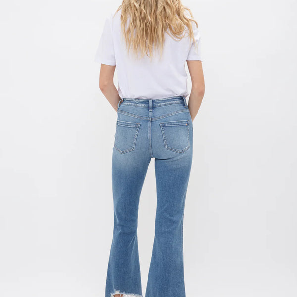High Rise Crop Flare Uneven Hem-Mica