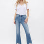 High Rise Crop Flare Uneven Hem-Mica