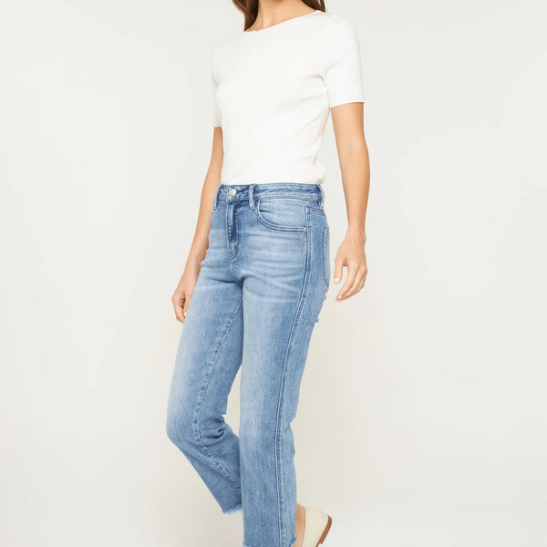 High Rise Cropped Jeans w/raw Hem- Mica
