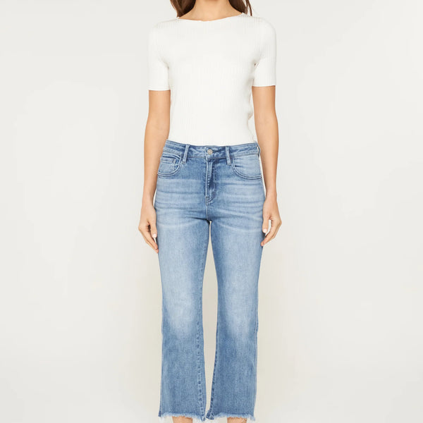 High Rise Cropped Jeans w/raw Hem- Mica