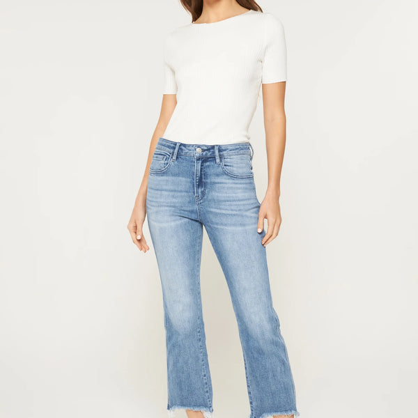 High Rise Cropped Jeans w/raw Hem- Mica
