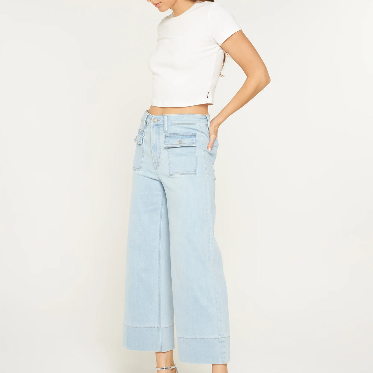 High Rise Cropped Wide Leg Patch- Mica
