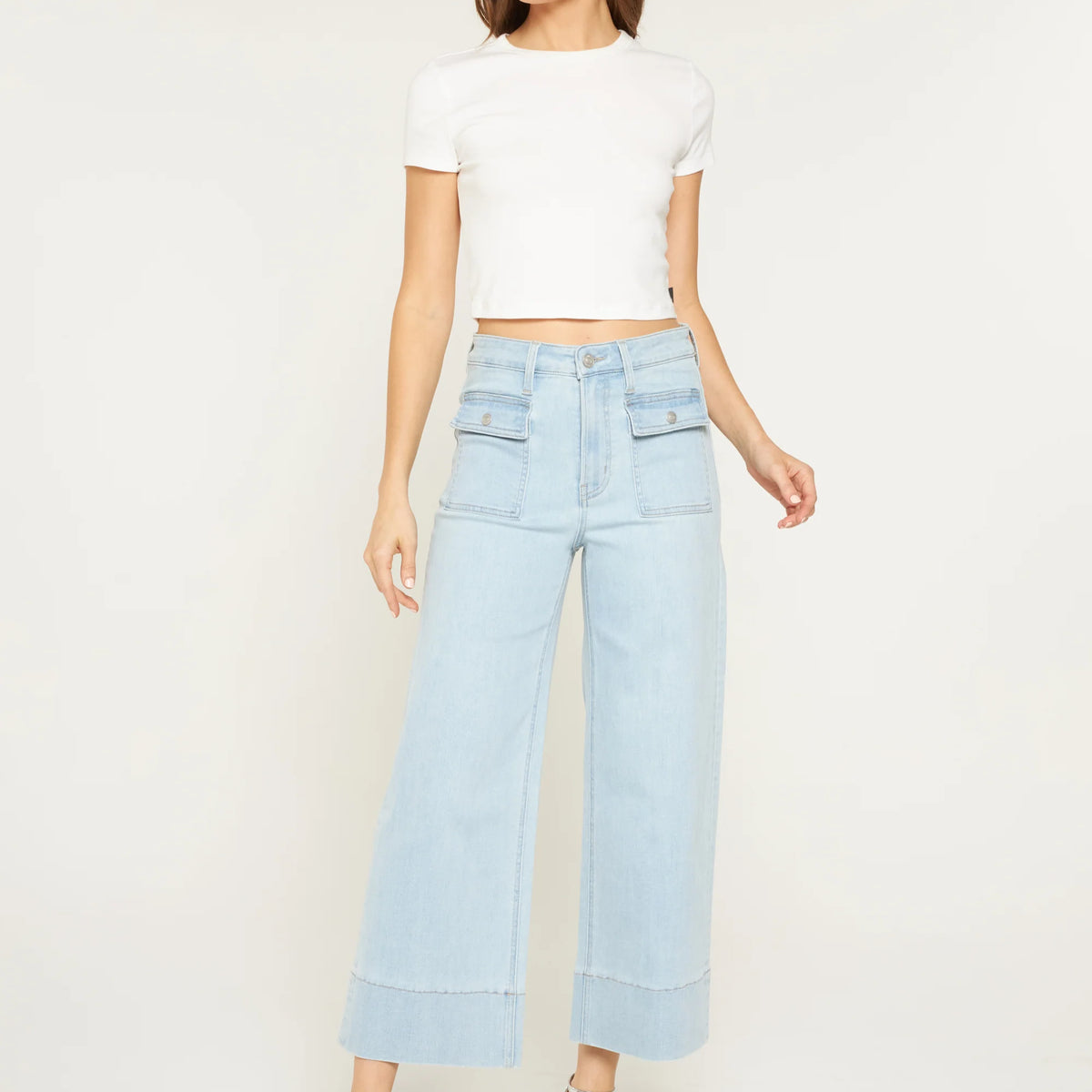 High Rise Cropped Wide Leg Patch- Mica