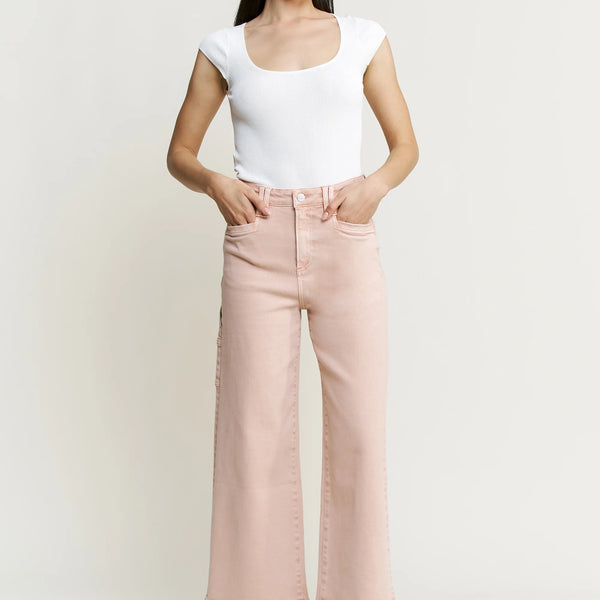 Super High Wide Cropped Utility Jeans - Mica