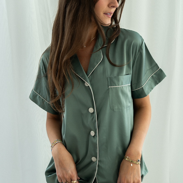 Eucalyptus Green Satin Pajamas Shorts Set
