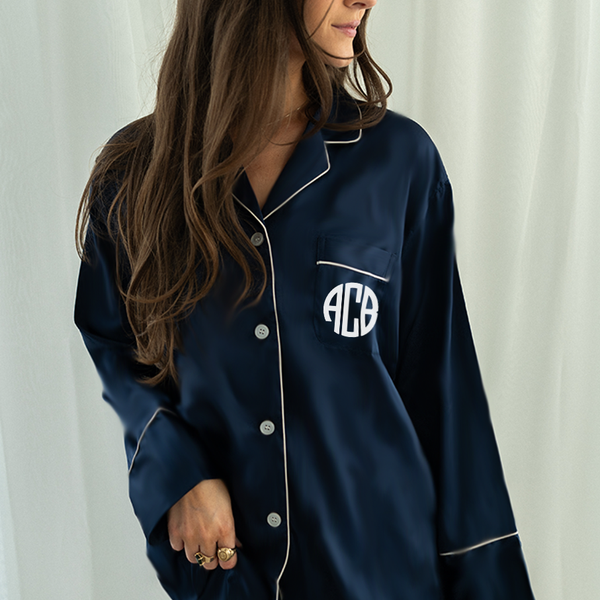 Navy Long Sleeve Top and Shorts Set with White trim