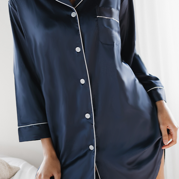 Navy Satin Sleep Shirt