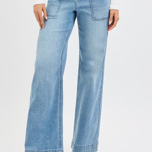 Risen High Rise Straight Leg Jeans With Cargo Front Pockets