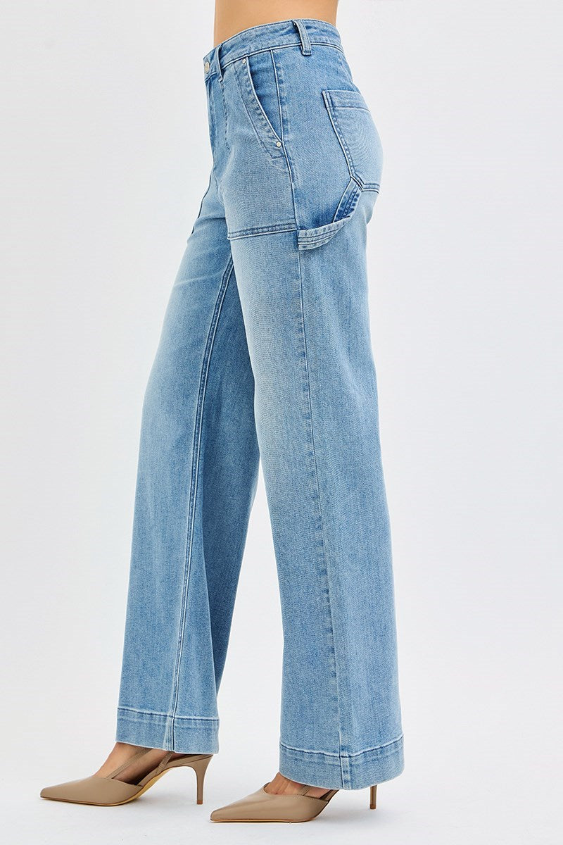 Risen High Rise Straight Leg Jeans With Cargo Front Pockets