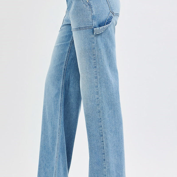 Risen High Rise Straight Leg Jeans With Cargo Front Pockets