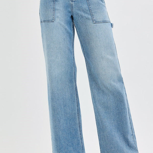 Risen High Rise Straight Leg Jeans With Cargo Front Pockets