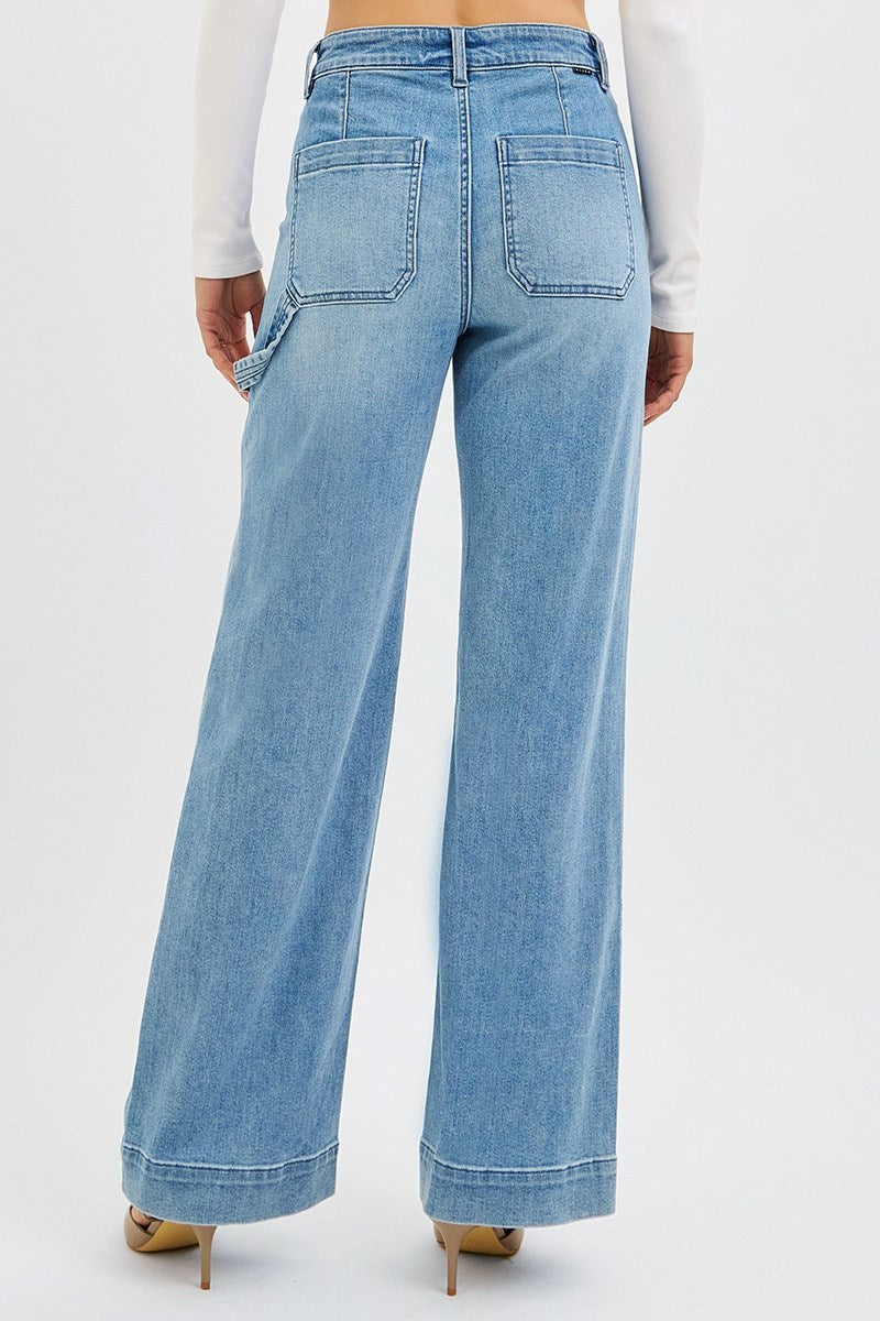 Risen High Rise Straight Leg Jeans With Cargo Front Pockets