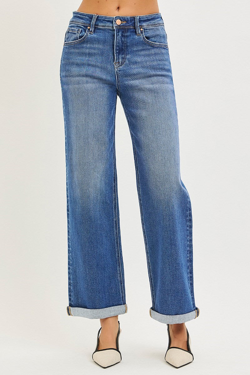 Risen- High Rise Relaxed Fit Ankle Straight Jeans w/cuff