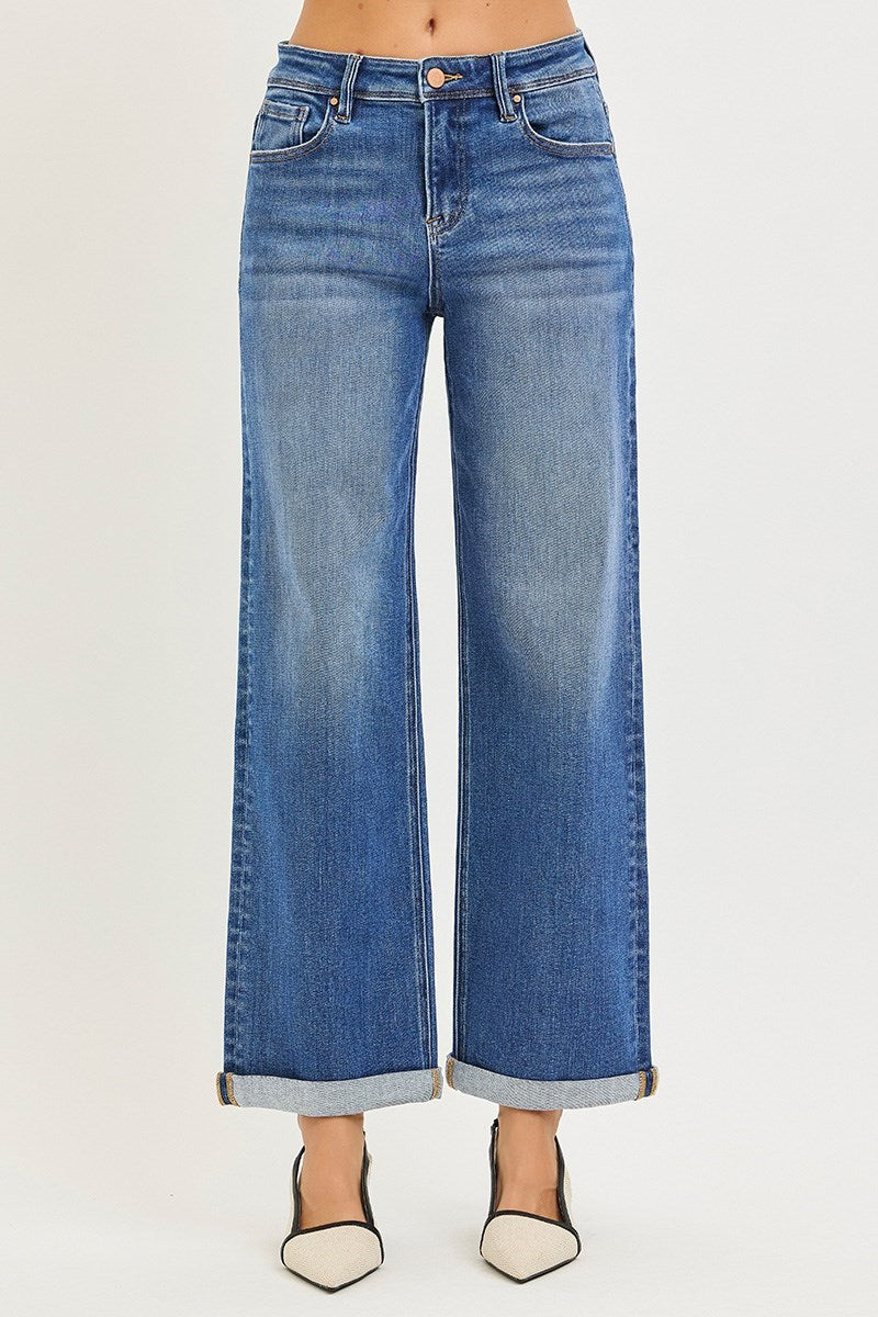 Risen- High Rise Relaxed Fit Ankle Straight Jeans w/cuff