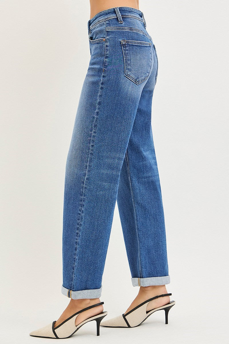 Risen- High Rise Relaxed Fit Ankle Straight Jeans w/cuff