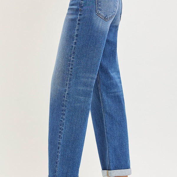 Risen- High Rise Relaxed Fit Ankle Straight Jeans w/cuff
