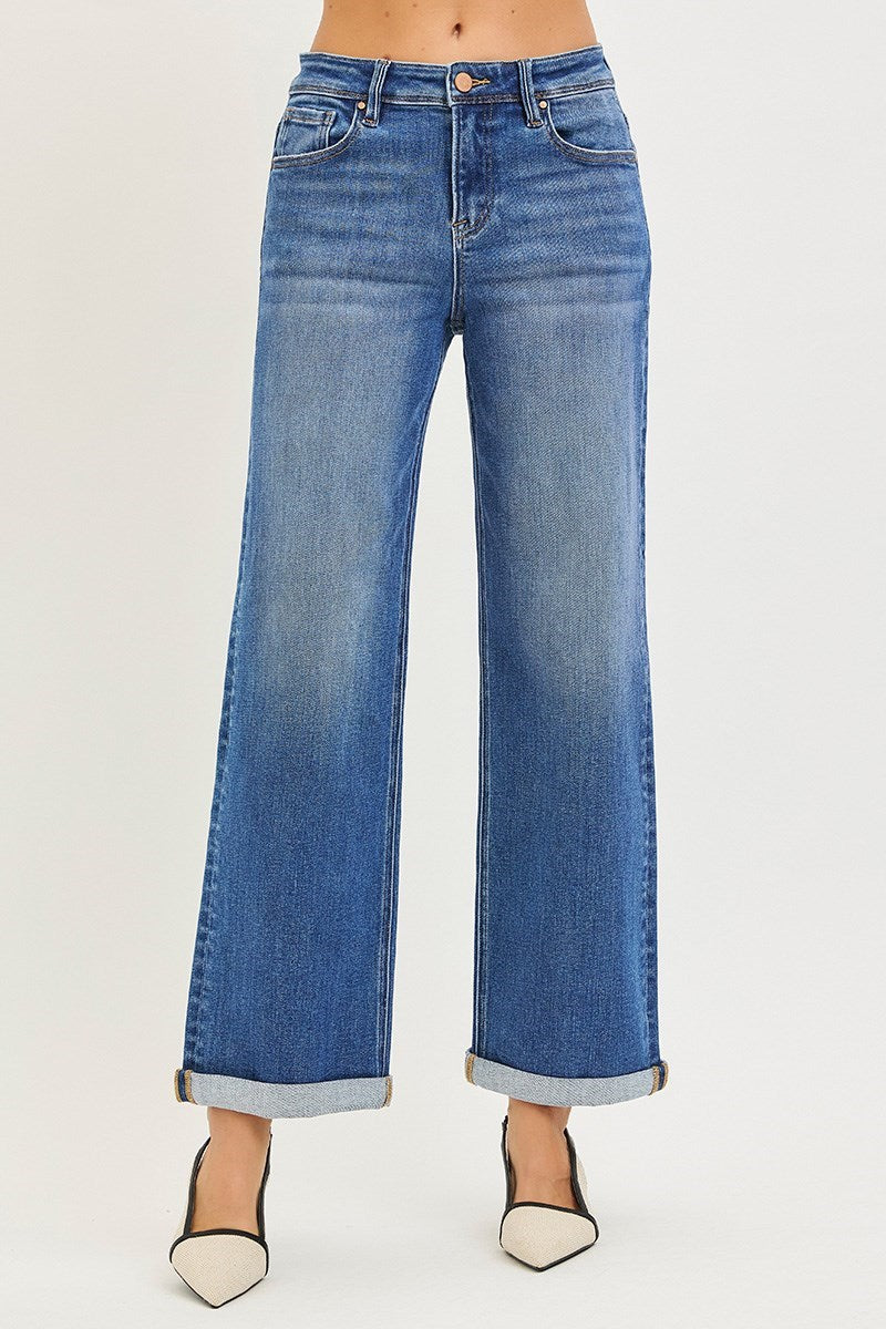 Risen- High Rise Relaxed Fit Ankle Straight Jeans w/cuff