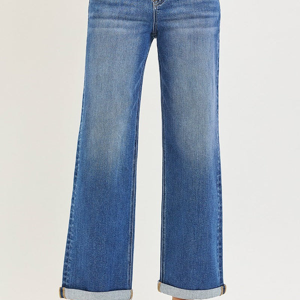 Risen- High Rise Relaxed Fit Ankle Straight Jeans w/cuff