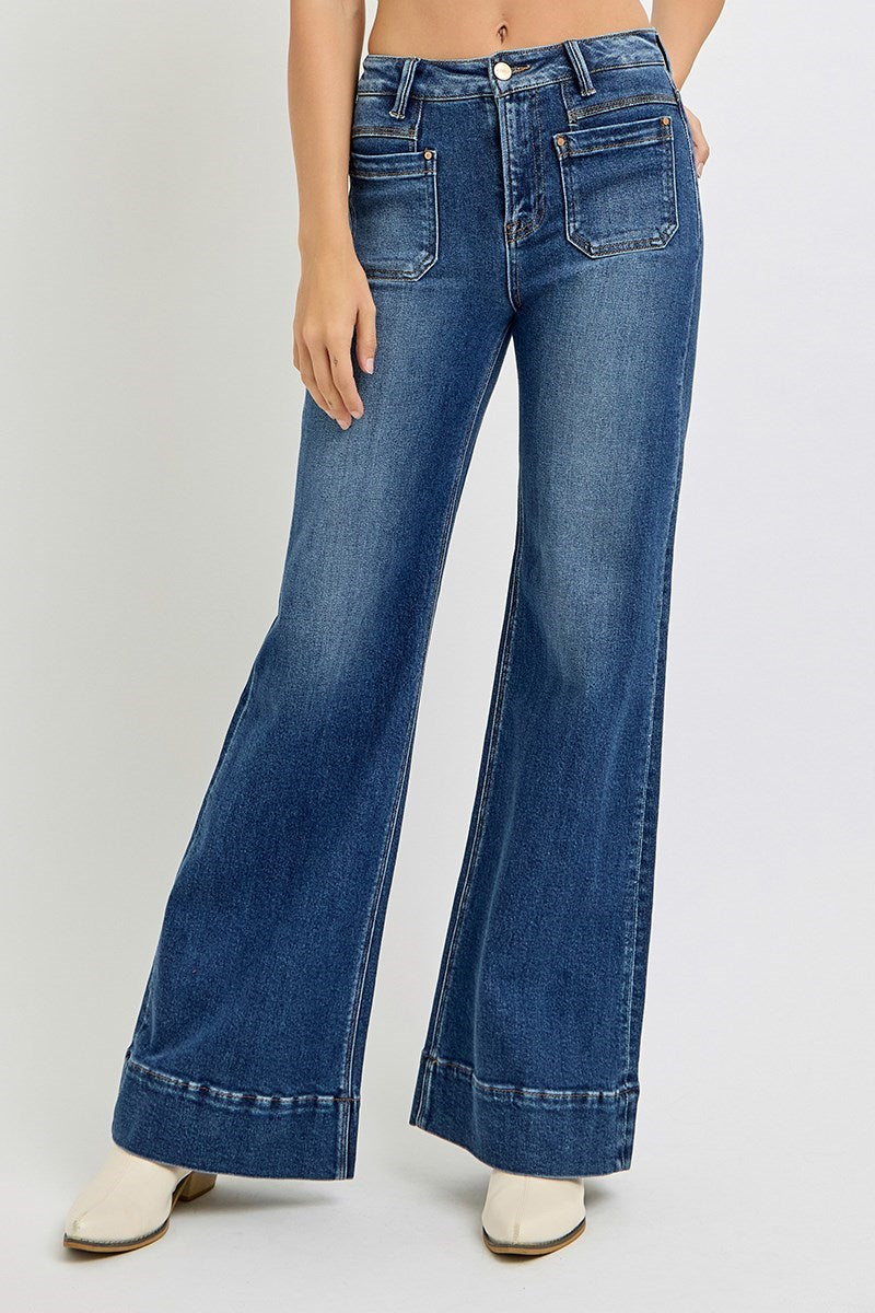 Risen High Rise Wide Flare Jeans