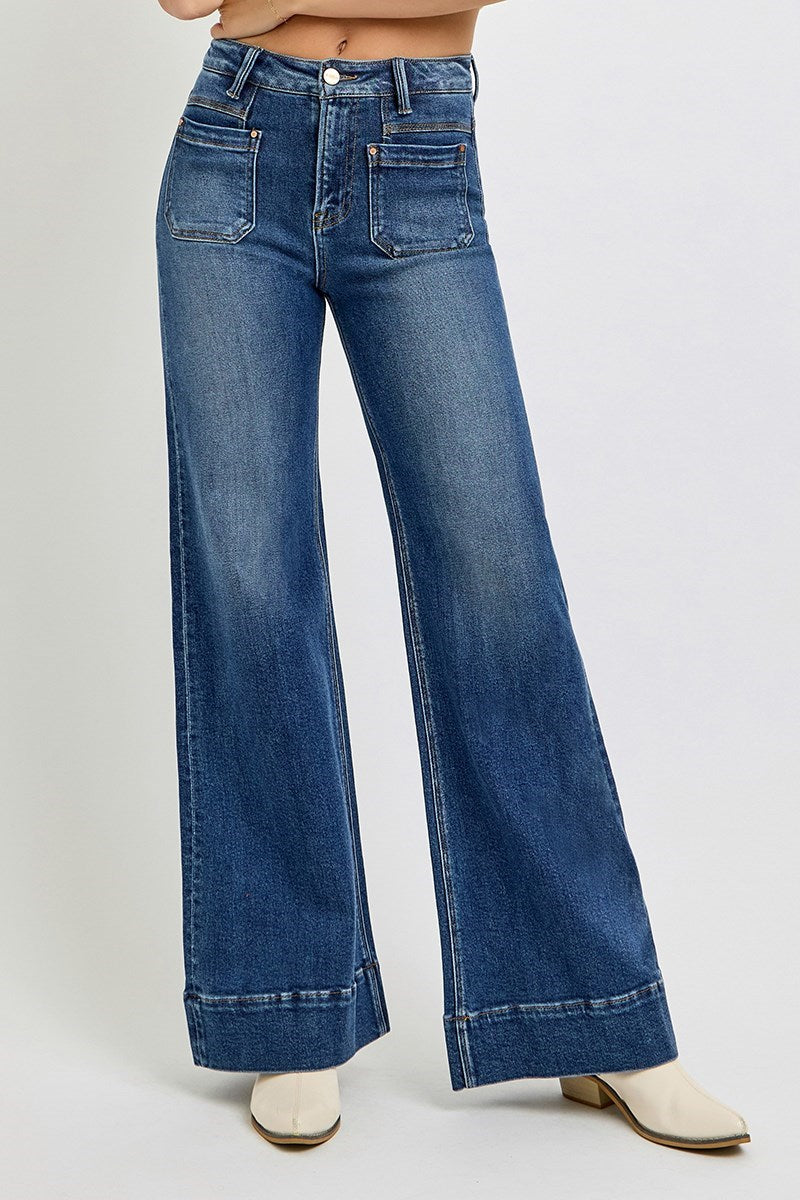 Risen High Rise Wide Flare Jeans