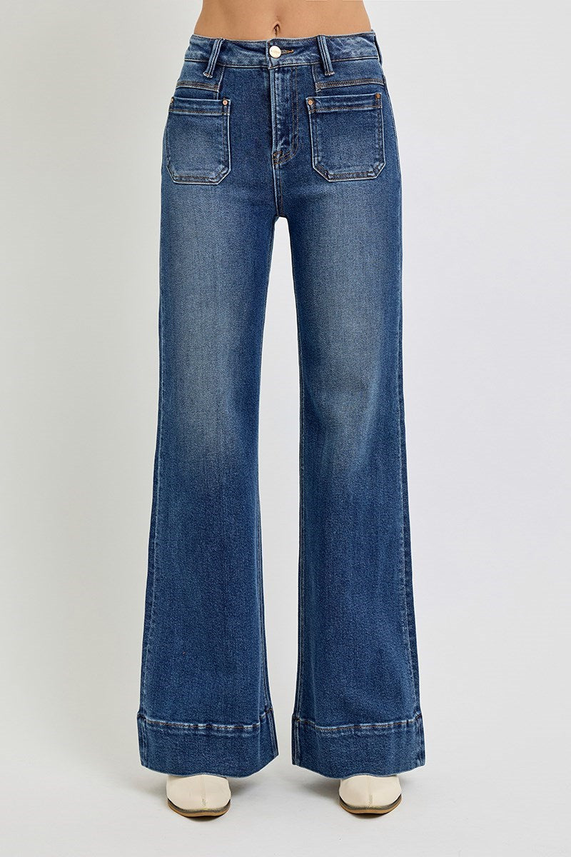 Risen High Rise Wide Flare Jeans