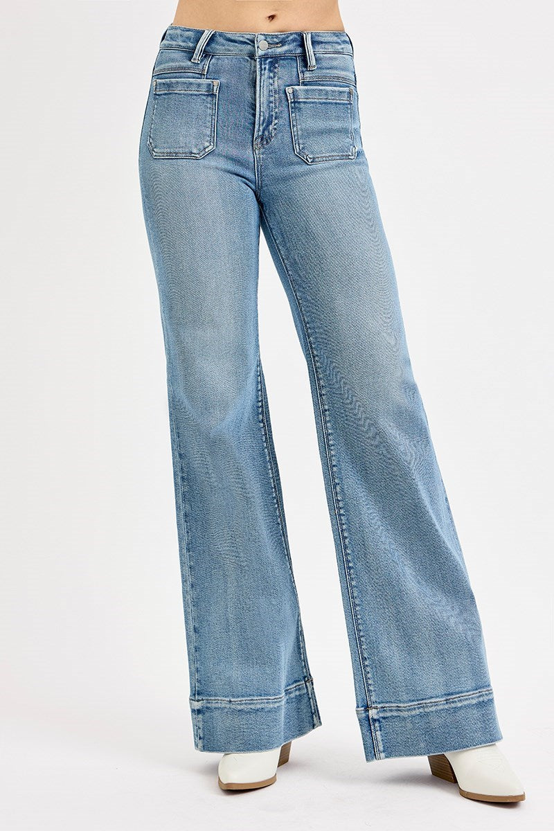 Risen High Rise Wide Flare Jeans