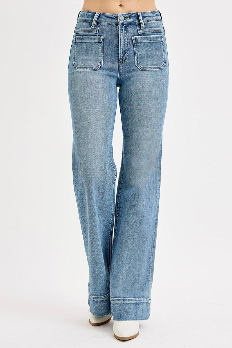 Risen High Rise Wide Flare Jeans