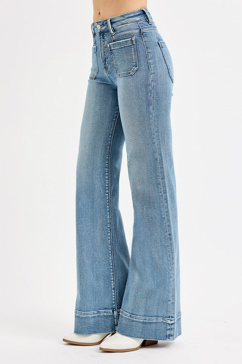 Risen High Rise Wide Flare Jeans