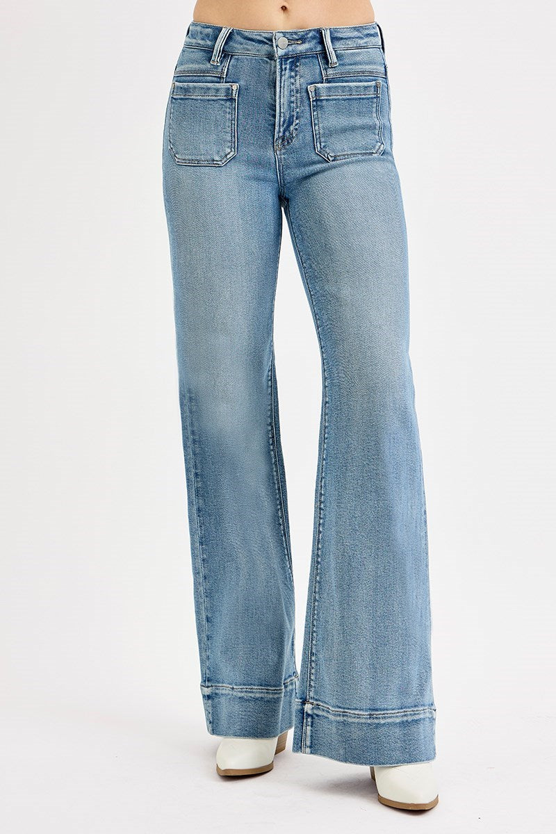 Risen High Rise Wide Flare Jeans