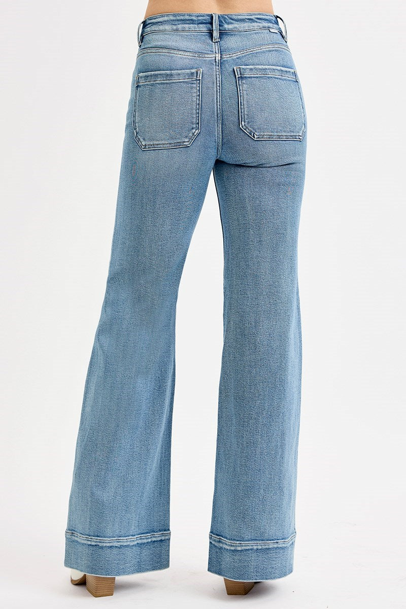 Risen High Rise Wide Flare Jeans