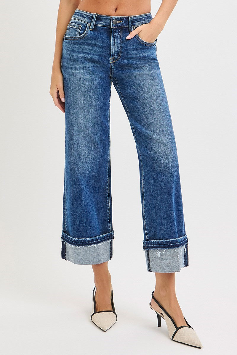 Risen Jeans -Mid Rise Straight Jeans with Cuff- Plus Size