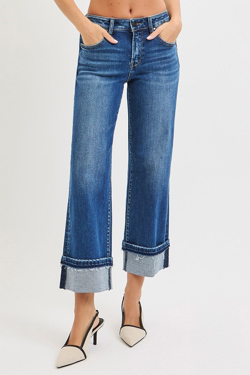 Risen Jeans -Mid Rise Straight Jeans with Cuff- Plus Size