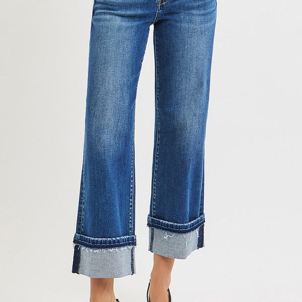 Risen Jeans -Mid Rise Straight Jeans with Cuff- Plus Size
