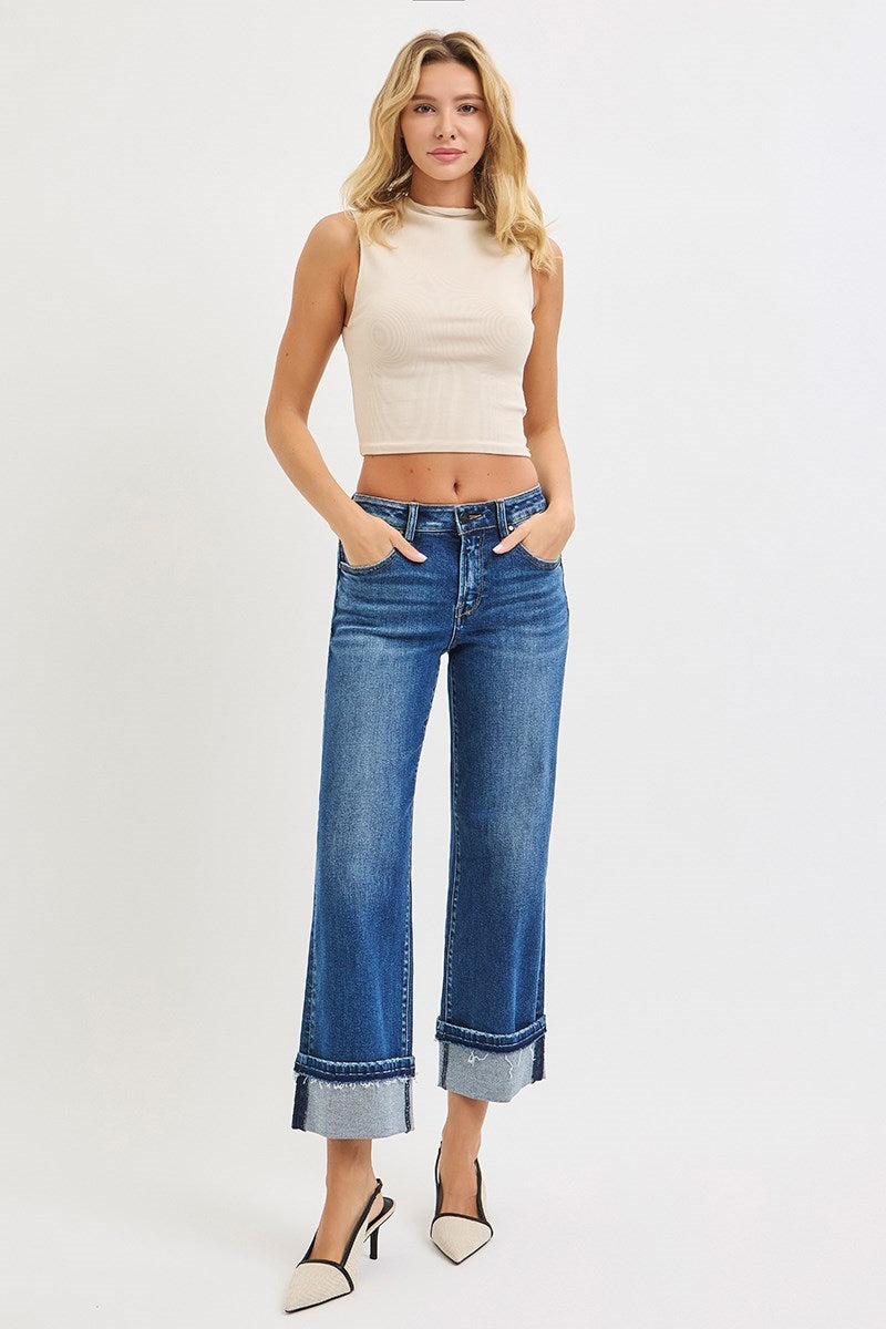 Risen Jeans -Mid Rise Straight Jeans with Cuff- Plus Size