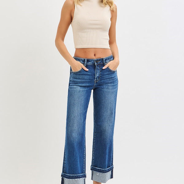 Risen Jeans -Mid Rise Straight Jeans with Cuff- Plus Size