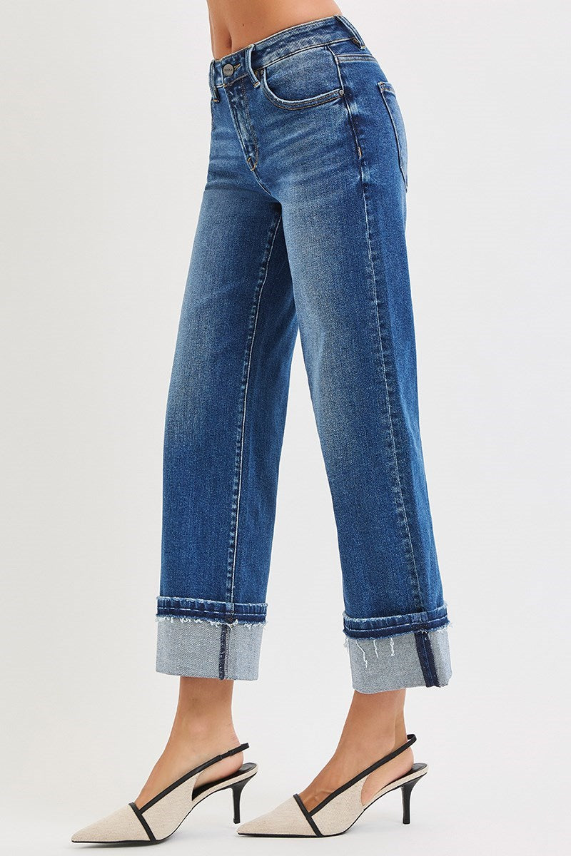 Risen Jeans -Mid Rise Straight Jeans with Cuff- Plus Size