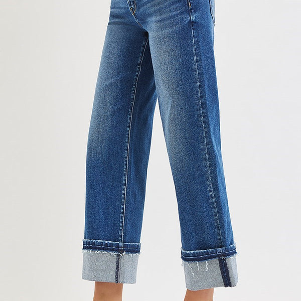 Risen Jeans -Mid Rise Straight Jeans with Cuff- Plus Size