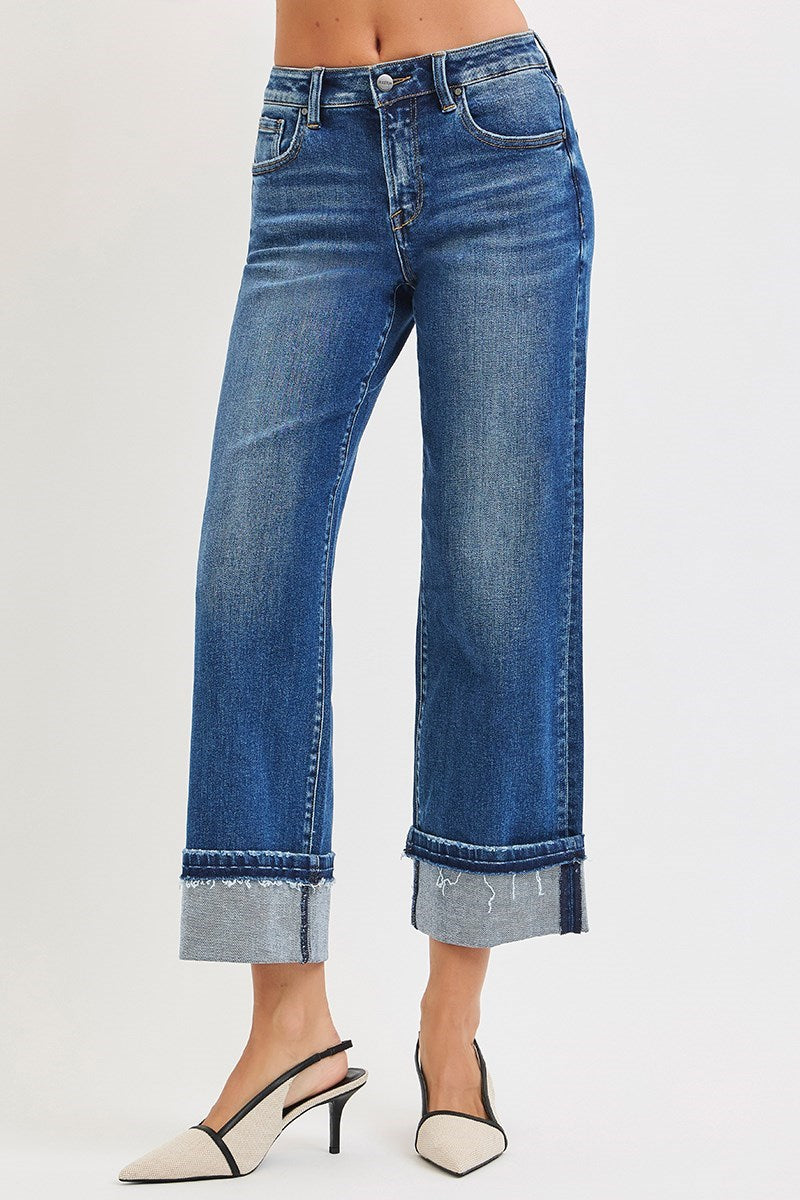 Risen Jeans -Mid Rise Straight Jeans with Cuff- Plus Size