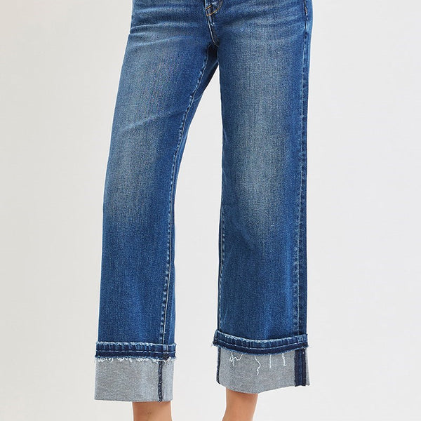 Risen Jeans -Mid Rise Straight Jeans with Cuff- Plus Size