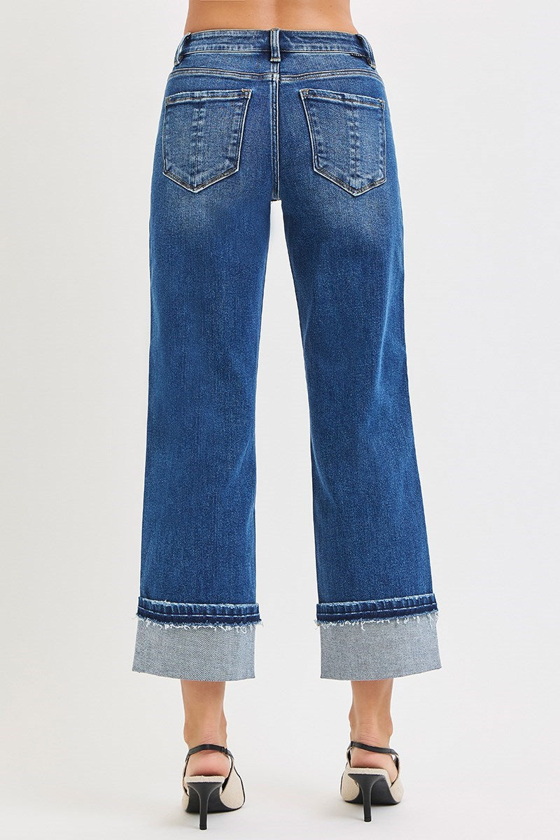 Risen Jeans -Mid Rise Straight Jeans with Cuff- Plus Size