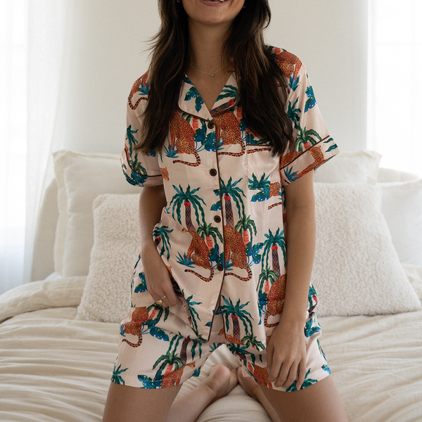 Women's Palm Cheetah Satin Pajamas
