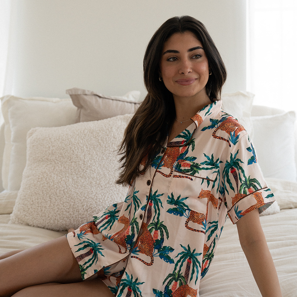 Women's Palm Cheetah Satin Pajamas